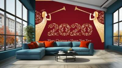 Ornamental numbers of year and angels Wall mural