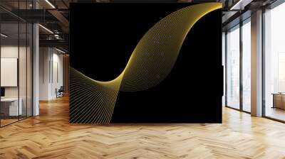 Abstract golden or yellow wave and curve lines background. Abstract frequency sound wave technology and science background. Wavy banner, template design.  Wall mural