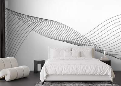 Abstract wavy grey technology lines on transparent background.  Abstract gray curved line for banner design and frequency sound wave line. Wall mural