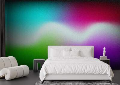 Blue, pink, green and black wave white noisy, grainy texture and a blurred background. Digital grainy gradient with a colorful soft noise effect. Abstract grainy gradient texture background.  Wall mural