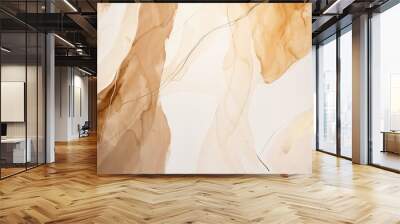 A beautiful fluid art background with graphite veins, pastel brown and beige tones. Abstract texture with soft edges, delicate lines, and elegant curve, resembling watercolor paintings. Wall mural