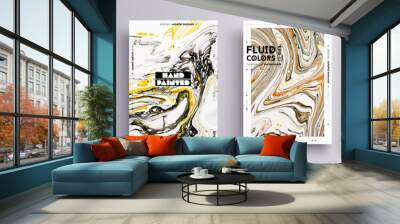 Abstract painting, can be used as a trendy background for wallpaper, poster, invitation, cover and presentation. Fluid art. Liquid marble texture with mixed of acrylic yellow, brown, black paints Wall mural