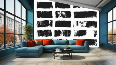 Big set of rectangular text box. Grunge paint stripe. Vector brush stroke. Black grunge spots with place for your text. Spots created with paint roller and black acrylic. Elements for design Wall mural