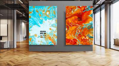 Colorful covers design set with textures. Closeup of the painting. Abstract bright hand painted background, fluid acrylic painting on canvas. Fragment of artwork. Modern art. Wall mural