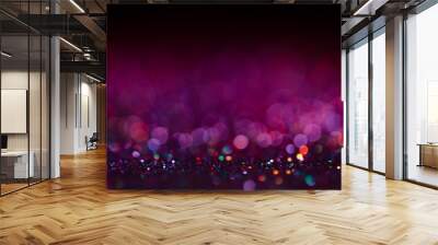 Festive twinkle lights background, abstract shiny backdrop with circles,modern design wallpaper with sparkling glimmers. Purple, red and black backdrop glittering sparks with blur effect Wall mural