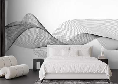 Grey and black wave, curve lines on transparent background. Digital futuristic technology concept banner background. Design for technology, business, voice, sound, data science, geometric border patte Wall mural