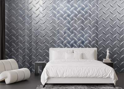 White silver metal industrial plate wall diamond steel patterned background Wall mural