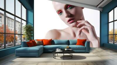 Fashion portrait of young beautiful woman with perfect skin and colorful makeup. Wall mural