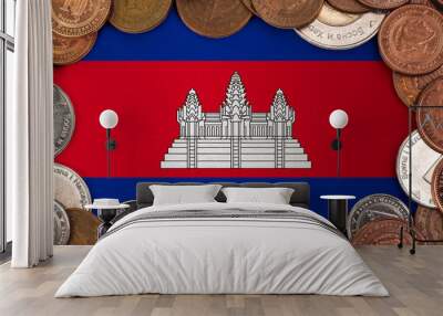 Coins on flag of Cambodia . trading investment business currency concept
 Wall mural