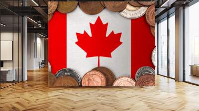 Coins on flag of Canada . trading investment business currency concept
 Wall mural