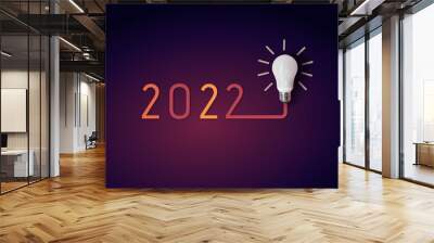 happy new year 2022. year 2022 with light bulb. creativity inspiration ,planning ideas concept
 Wall mural