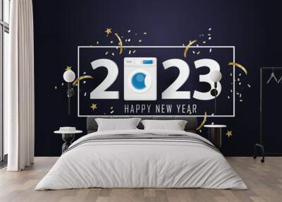 Happy new year 2023 Year 2023 with Washing machine
 Wall mural