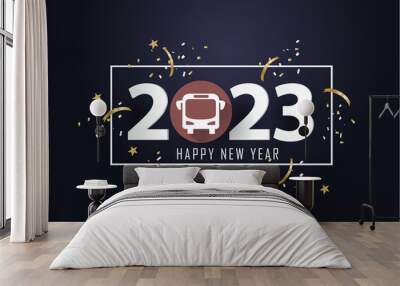 Happy new year 2023. Year 2023 with Bus icon
 Wall mural