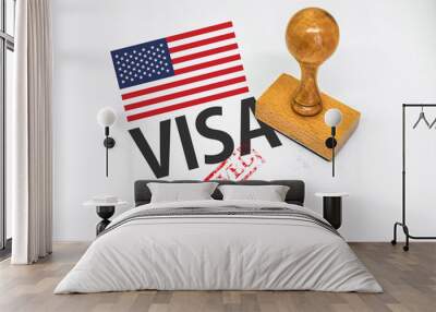 United States Visa Approved with Rubber Stamp and flag Wall mural