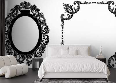 Vintage border frame engraving with retro ornament pattern in antique baroque style decorative design. Vector Wall mural