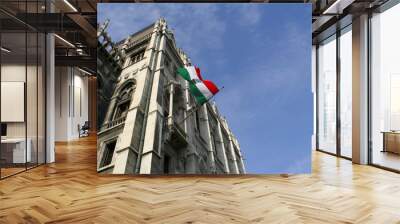 Revolutionary Flag with cut-out Hole, outside Budapest Parliament, remember revolution of 1956 Wall mural