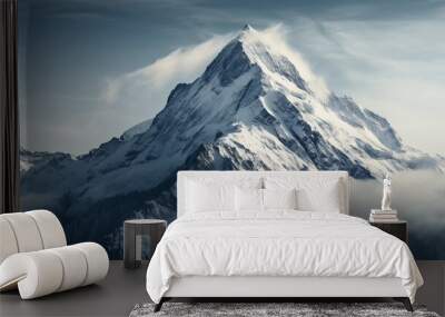 A snow-covered mountain peak, AI Generative. Wall mural