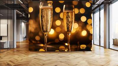 Celebration event with champagne flute gold colored and shiny, AI Generative. Wall mural