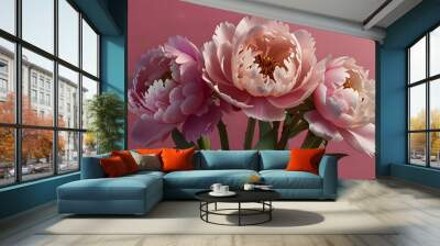 AI Generated Image Peonies on a bright smooth pink background Mother’s Day concept Generative AI Wall mural