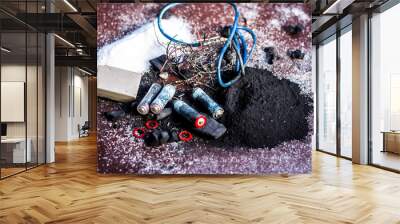 Close of ingredient or mixture of Earthing system or Grounding system i.e Coal,coal powder,salt,sodium chloride,and wires. Wall mural