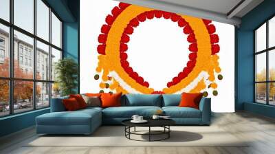 Indian flower garland mala for wedding ceremony. Traditional decoration for couple. Isolated on white vector illustration	 Wall mural