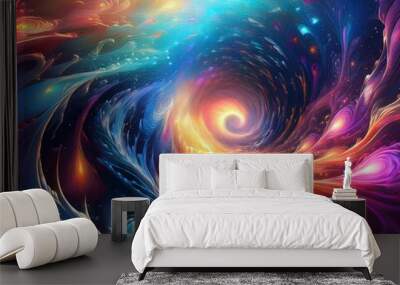 psychedelic background featuring a hypnotic spiral vortex abstract colorful wallpaper. dynamic dimensions swirling colors Wall mural