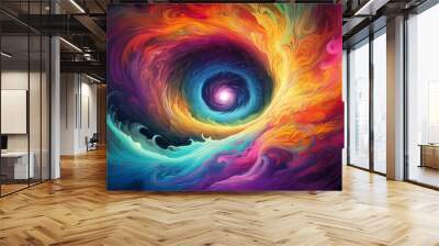 psychedelic background featuring a hypnotic spiral vortex abstract colorful wallpaper. dynamic dimensions swirling colors Wall mural