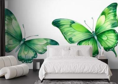 set of green butterflies isolated on a white background. Watercolor illustration Wall mural