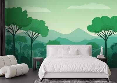 Tropical Forest Landscape with light green color flat vector design Wall mural