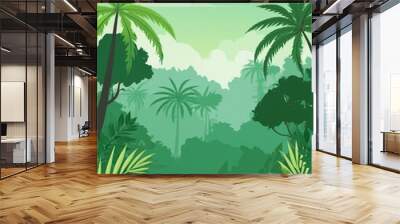 Tropical Forest Landscape with light green color flat vector design Wall mural