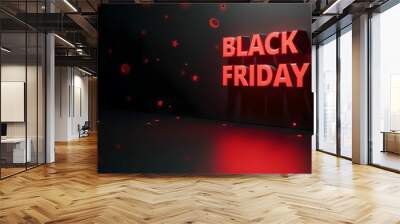 Black background with black red boxes, lots of empty space, black friday advertising banner concept Wall mural