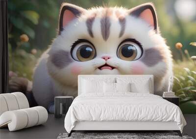 Cartoon character cute kitten with big eyes Wall mural