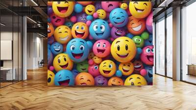 Many yellow balls with smiling faces. Social media and communications concept background Wall mural