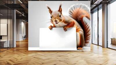 Squirrel showing poster on white background, blank web banner template and copy space Wall mural