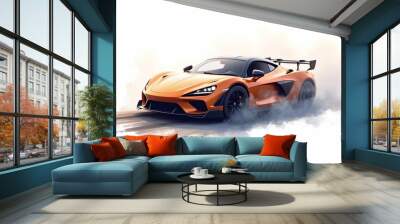 Watercolor sport car on white background Wall mural