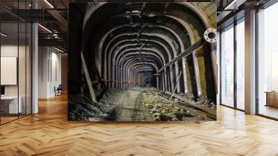 Underground old ore gold mine tunnel shaft passage mining technology metal timbering Wall mural