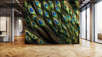 a close up of a peacock's feathers tail Wall mural