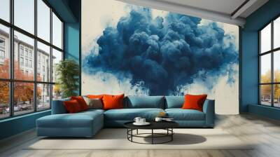 a watercolor painting of a blue cloud on a white background with a black spot on the bottom of the image and a black spot on the top of the bottom of the image Wall mural