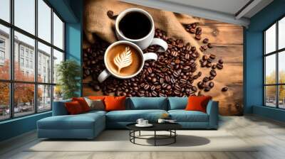 cup of coffee with beans Wall mural