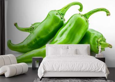 Two green chili peppers isolated on white background. top veiw, flat lay Wall mural