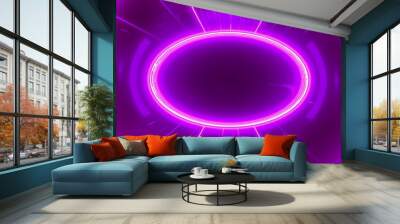 Abstract Digital Art with Neon Curved Purple and Pink Lines Flowing in Dark Space Wall mural