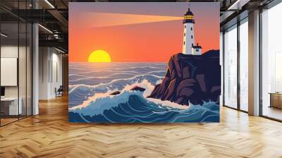 lighthouse at sunset Wall mural