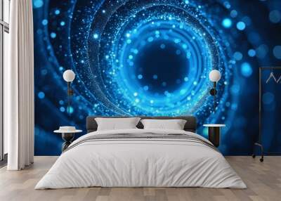 Radiant Blue Spiral of Light with Floating Particles Wall mural