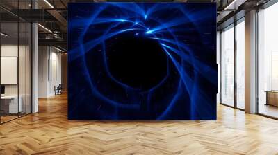 Spiraling Vortex of Bright Blue Light Beams in Deep Black Background Wall mural