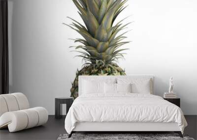 Fresh whole pineapple isolated on white background, showcasing tropical fruit's textured skin and spiky crown. Wall mural