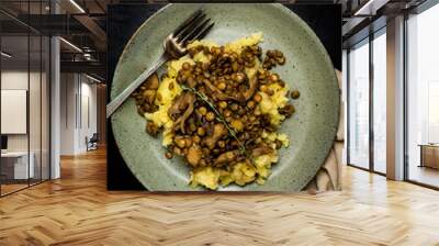 Green lentils and mushrooms over mashed potatoes Wall mural