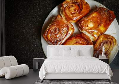 Homemade sticky buns on a plate Wall mural