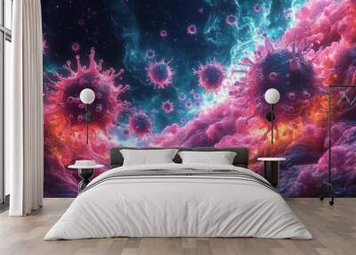 A great battle of bacteria and immunity in the stomach. Generative AI Wall mural