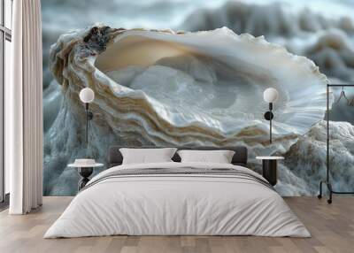 A single, elegant oyster, capturing its natural beauty and intricate texture. Generative AI Wall mural