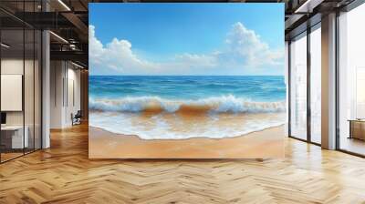 Golden sand by the ocean, with gentle waves. Generative AI Wall mural